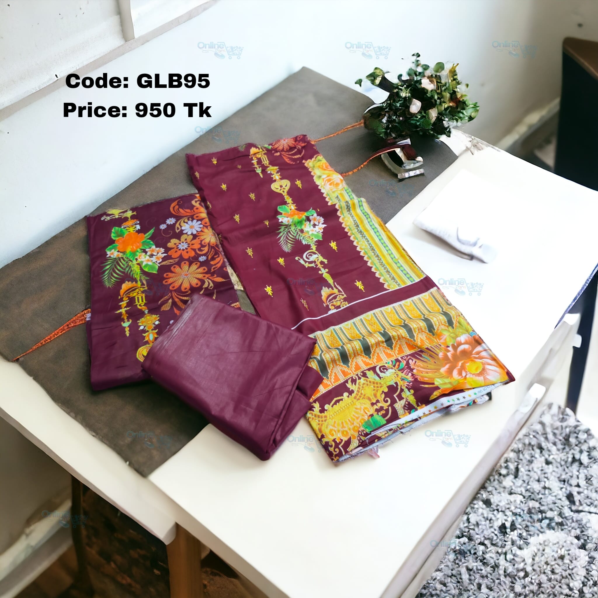 প্রিন্টের কটন থ্রী পিস GLB 95